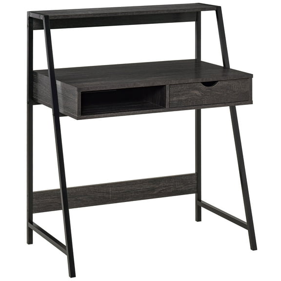 SSyao Computer Writing Desk for Small Space w/ Drawer, Storage Shelves-Grey