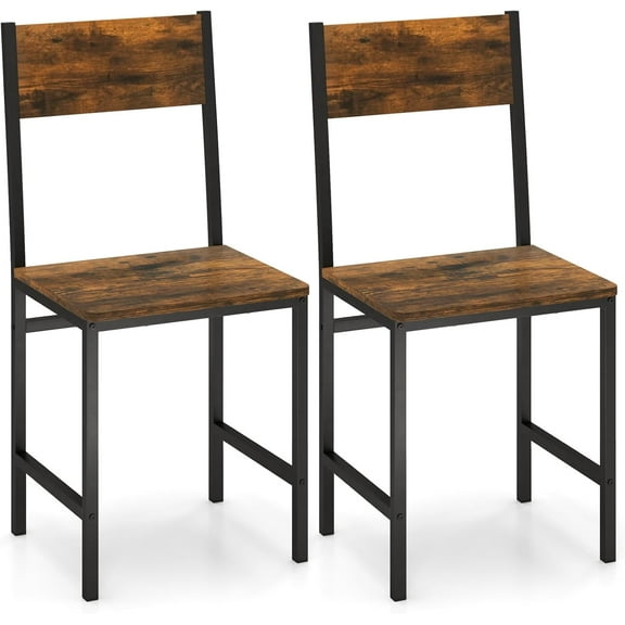 SSyao Dining Chairs Set of 2, Industrial Kitchen Chairs with Metal Legs, Slanted Back, Rustic Wood Grain, Armless Side Chairs for Dining Room, Restaurant, Living Room, Rustic Brown & Black