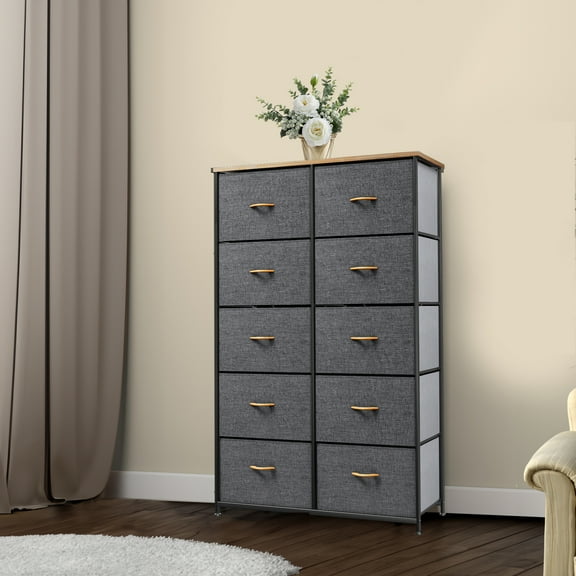 SSyao Dresser 10 Drawers Organizer Fabric Furniture Storage Chest Cabinet, Black 10 Drawers