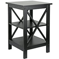 SSyao End Table 3-Tier 24" Square X-Design Side Table Storage Shelf Black