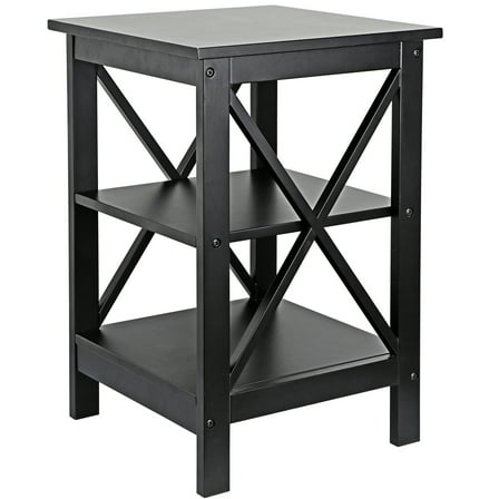 SSyao End Table 3-Tier 24" Square X-Design Side Table Storage Shelf Black