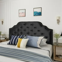 SSyao Falcon Contemporary Tufted New Velvet Queen/Full Headboard w/ Nailhead Accents, Black