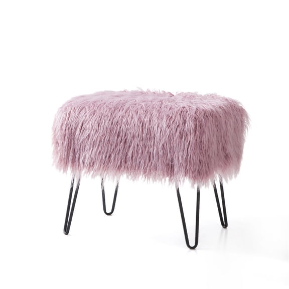 SSyao Fluffy Mongolian Faux Fur Ottoman Bench for Modern  Living Room Home Decor Gifts,Lilas