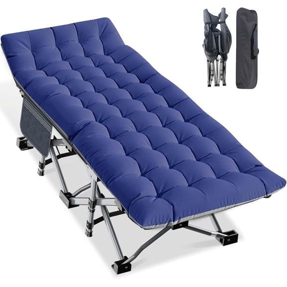SSyao Folding Camping Cot, Extra Wide Heavy Duty Sleeping Cots with Carry Bag, Double Layer Oxford Portable Travel Camp Cots for Home, Office Nap and Outdoor Beach,Oversized Blue Gray