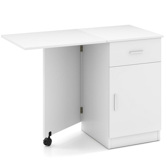 SSyao Folding Computer Desk w/Drawer Cabinet & Adjustable Shelf Wheel for Living Room