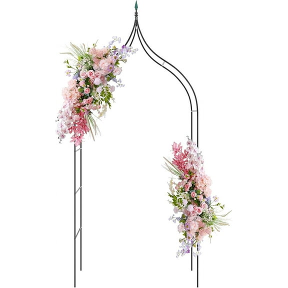 SSyao Gothic Style Garden Arbor, Garden Arch w/Multiple Side Crossbars, Powder-Coated Metal Tubes, Gothic Inspired Spire, Indoor Outdoor Garden Trellis for Decoration, Wedding Ceremony
