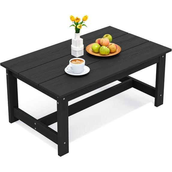 SSyao HDPE Outdoor Coffee Table, All-Weather Rectangular Patio Side Table, Heavy Duty Weather-Resistant Balcony Table for Poolside, Deck, Garden, Backyard Furniture,Obsidian Black 1pack
