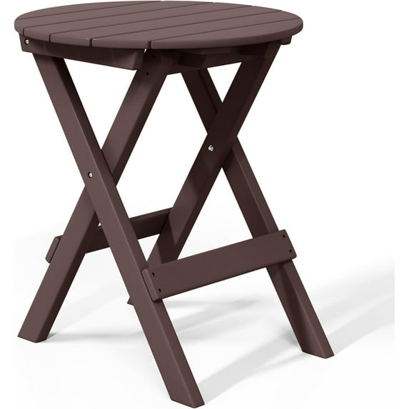 SSyao HDPE Outdoor Folding Dining Table, 24.5 Inch Round Portable Patio Table, All-Weather Bistro Table for Garden, Balcony, Deck, Porch, or Backyard, Dark Brown