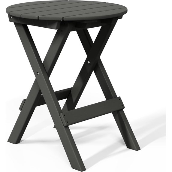 SSyao HDPE Outdoor Folding Dining Table, 24.5 Inch Round Portable Patio Table, All-Weather Bistro Table for Garden, Balcony, Deck, Porch, or Backyard, Gray