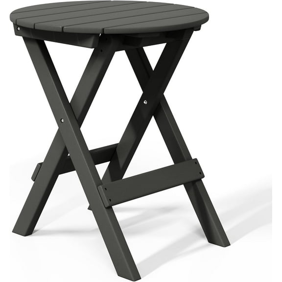 SSyao HDPE Outdoor Folding Dining Table, 24.5 Inch Round Portable Patio Table, All-Weather Bistro Table for Garden, Balcony, Deck, Porch, or Backyard, Gray