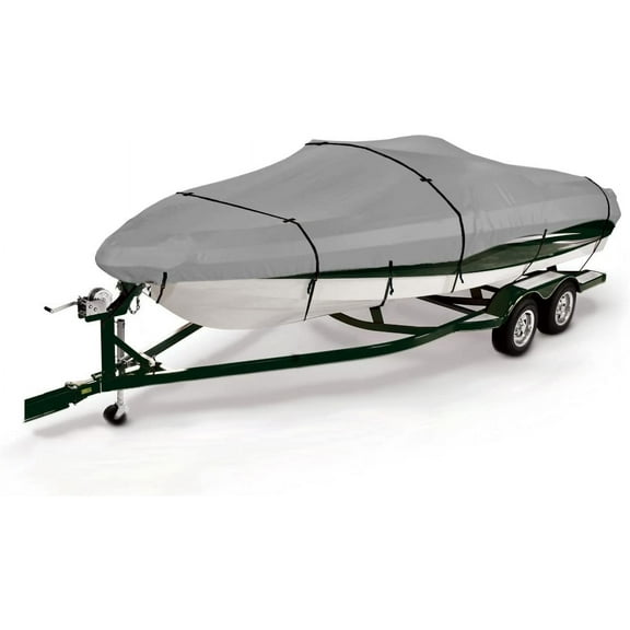 SSyao Heavy Duty Boat Cover, Waterproof Trailerable Boat Cover fits V-Hull Runabouts, Aluminum Fishing Boats, Pro Style Bass Boats, Fish&Ski (Size 1: 14'-16' Long, Beam up to 72", Gray)