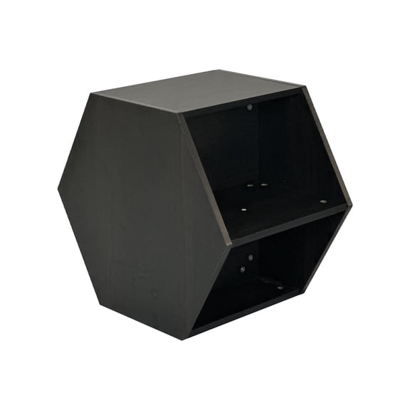 SSyao Hexagonal Coffee Table with Storage Shelves, Black Brown