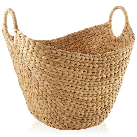 SSyao Large Hyacinth Boat Baskets with Handles, Wicker Storage Tote, Laundry, Blankets-Natural