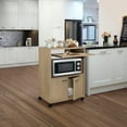 thumbnail image 1 of SSyao Microwave Cabinet with Storage and Upper Pull Out Shelf - 2 Door Cabinet Kitchen Storage Cart - Laminate Wood Kitchen Cart with Lockable Castors Wheels - Beech, 1 of 7