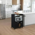 thumbnail image 1 of SSyao  Microwave Cabinet with Storage and Upper Pull Out Shelf - 2 Door Cabinet Kitchen Storage Cart - Laminate Wood Kitchen Cart with Lockable Castors Wheels - Black, 1 of 10