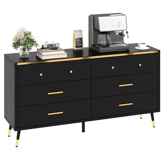 SSyao Modern 6 Drawers Storage Dresser Organizer TV Stand for 55" TVs Chest of Drawers,Black