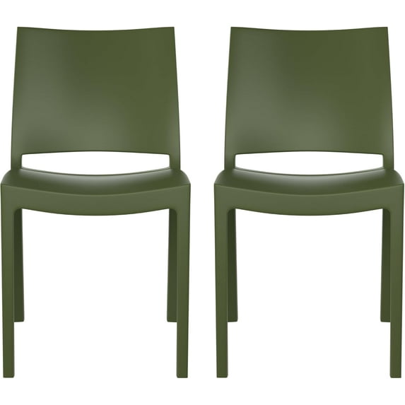 SSyao Modern Stackable Patio Dining Chairs Set of 2, Lightweight Polypropylene Plastic Outdoor Chairs with Ergonomic Backrest, Weather-Resistant for Garden, Balcony, or Indoor Use,Olive Green