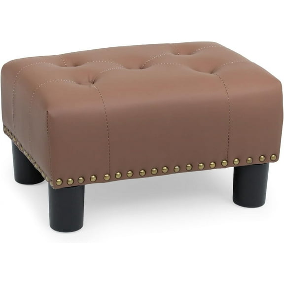 SSyao Nailhead Trim & Legs, PU Leather Ottoman Footrest with Storage, Stable Footstool for Couch, Living Room, Bedroom, 440lbs Capacity, Brown