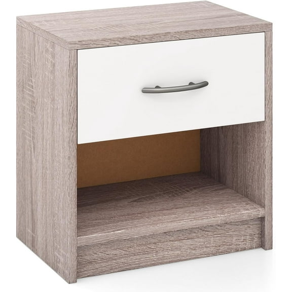 SSyao Night Stand with Drawer, Wood Rustic End Table with Open Storage Shelf for Bedroom, Compact Floor Sofa Side Table for Small Spaces, Farmhouse Bedside Table for Home Office, Oak Grey