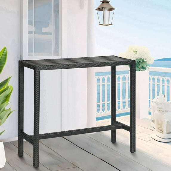 SSyao Outdoor Bar Table, Outdoor Console Table for Patio 45" Long Bar Height Table Hot Tub Tall Tables Wicker High Top Pub Serving Tables Narrow Sofa Sideboard Black