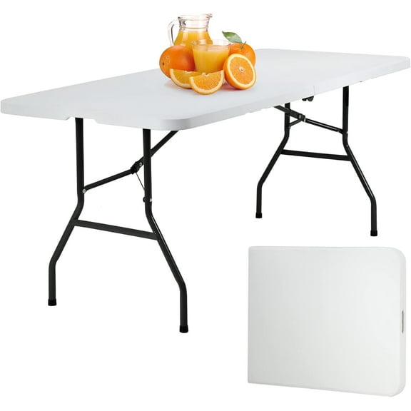 SSyao Outdoor Dining Table, Foldable Plastic Camping Table with Carrying Handle, Portable Party Table for Wedding, BBQ, Picnic, Camping, Kitchen, and Patio Events,6 FT