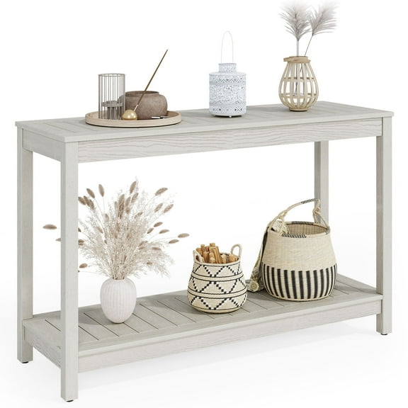 SSyao Patio Console Table Poly Wood Buffet w/ Storage Shelves Adjustable Feet, Gray-48 inch