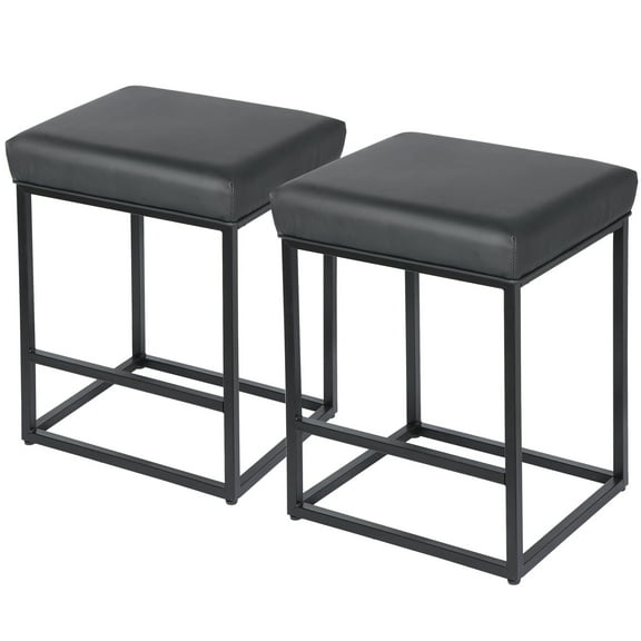 SSyao Set Of 2 Modern Backless Bar Stools PU Leather Stools For Kitchen Counter Black