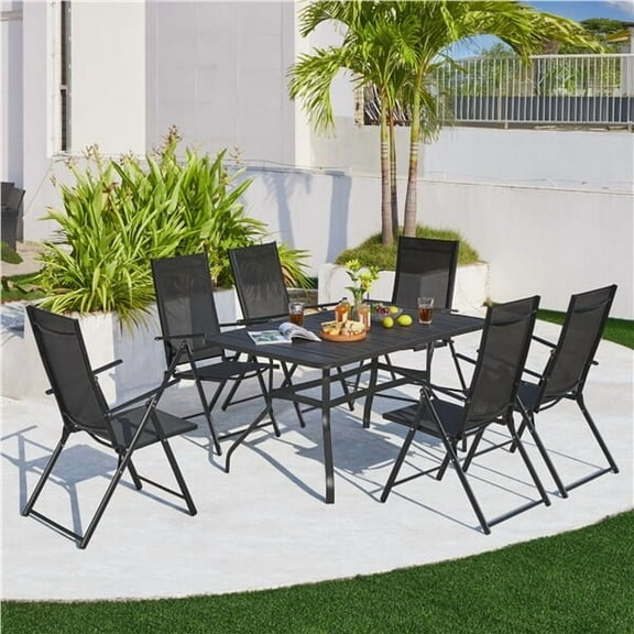 SSyao Set of 2 Outdoor Dining Chairs with 8 Adjustable Back Position for Outdoor Space, Black