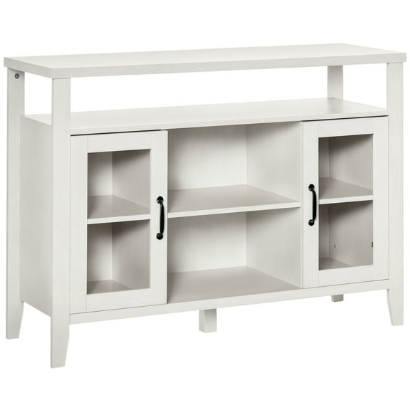 SSyao Sideboard Storage Buffet Cabinet w/ Glass Door & Drawer for Living Room,White