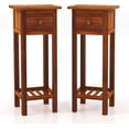 thumbnail image 1 of SSyao Tall End Table Set of 2, Narrow Side Table with Drawer and Shelf, Acacia Wood Nightstand for Living Room, 2-Tier Bedside Table for Small Space, No Assembly, Rustic Brown, 1 of 11