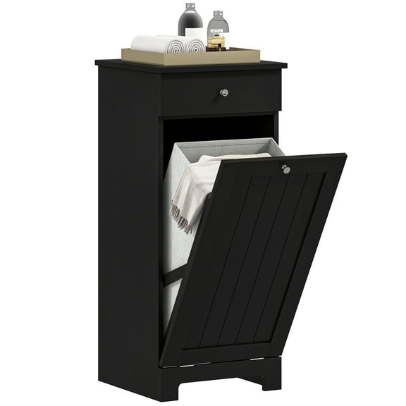 SSyao  Tilt Out Laundry Hamper, Laundry Hamper Cabinet with Drawer-Black