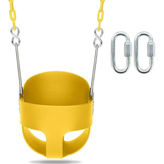 SSyao Toddler Bucket Swing, High Back Full Kids Bucket Swings Seat W/Coated Chains & Lock Snap Hooks, Playground Swing Set Accessories for Outdoor Backyard, 6 Months-4 Years (Yellow+One)