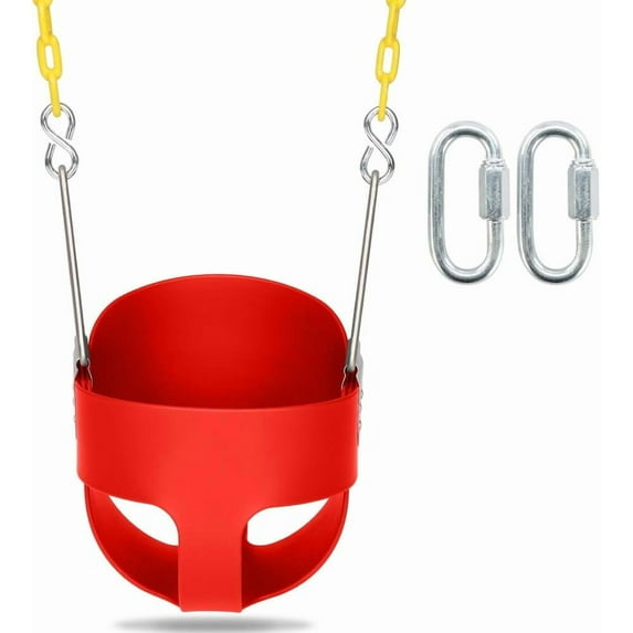 SSyao Toddler Bucket Swing, High Back Full Kids Bucket Swings Seat W/Coated Chains & Lock Snap Hooks, Playground Swing Set Accessories for Outdoor Backyard, 6 Months-4 Years (Red+One)