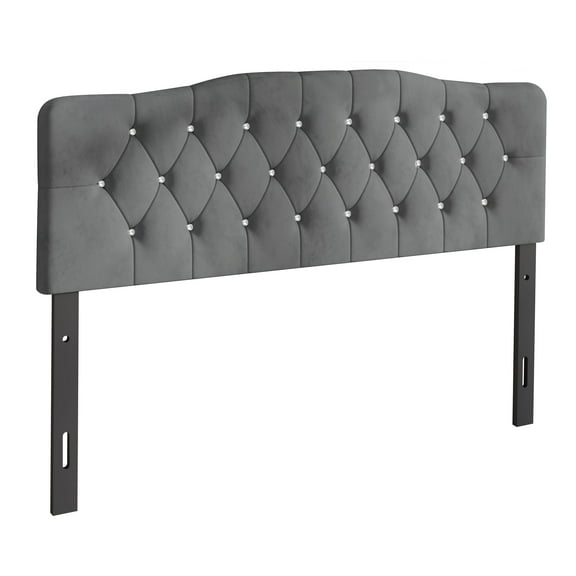 SSyao Velvet Button Tufted Headboard - Curved Design & Adjustable Height for Luxe Bedroom Comfort,Light Grey-Queen