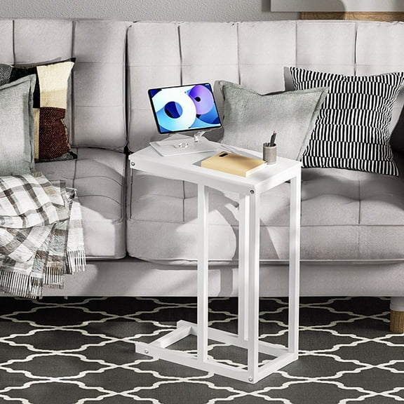 SSyao White[C-SHAPED BEDSIDE LAPTOP TABLE]Livingroom Sofa Couch Side Snack Coffee Desk