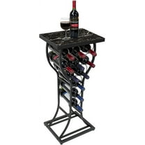 SSyao Wine Rack Console for Home Bar - Mini Wine Stand with Faux Black Marble Table Top - Durable Metal Freestanding Wine Storage Cabinet Shelf - Wine Racks Free Standing, Marble Wine Rack - Black