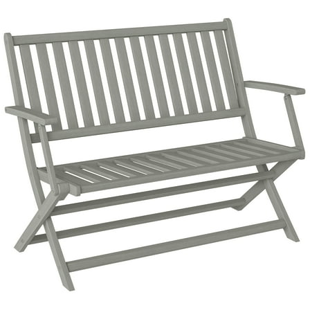 SSyao Wood Outdoor Bench, 2-Person Foldable Patio Garden Bench,Gray