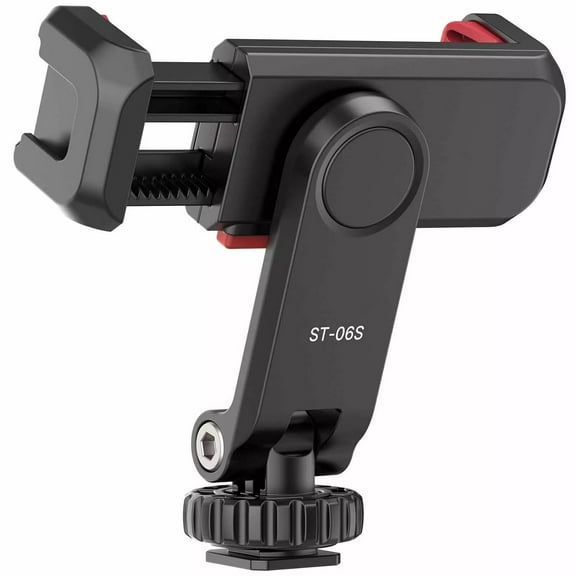 ST-06S Universal Tripod Phone Mount Holder with Dual Cold Shoe, 360° Rotatable Adjustable Smartphone Clip, Vlog Live Streaming Accessory Compatible with All Cell Phones, Cameras & Tripods