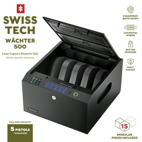 Swiss Tech Wchter 500 Biometric Gun Safe for 5 Handguns, Fingerprint Safe with LCD Display, USB-C Emergency Power, Keypad & Key Backup