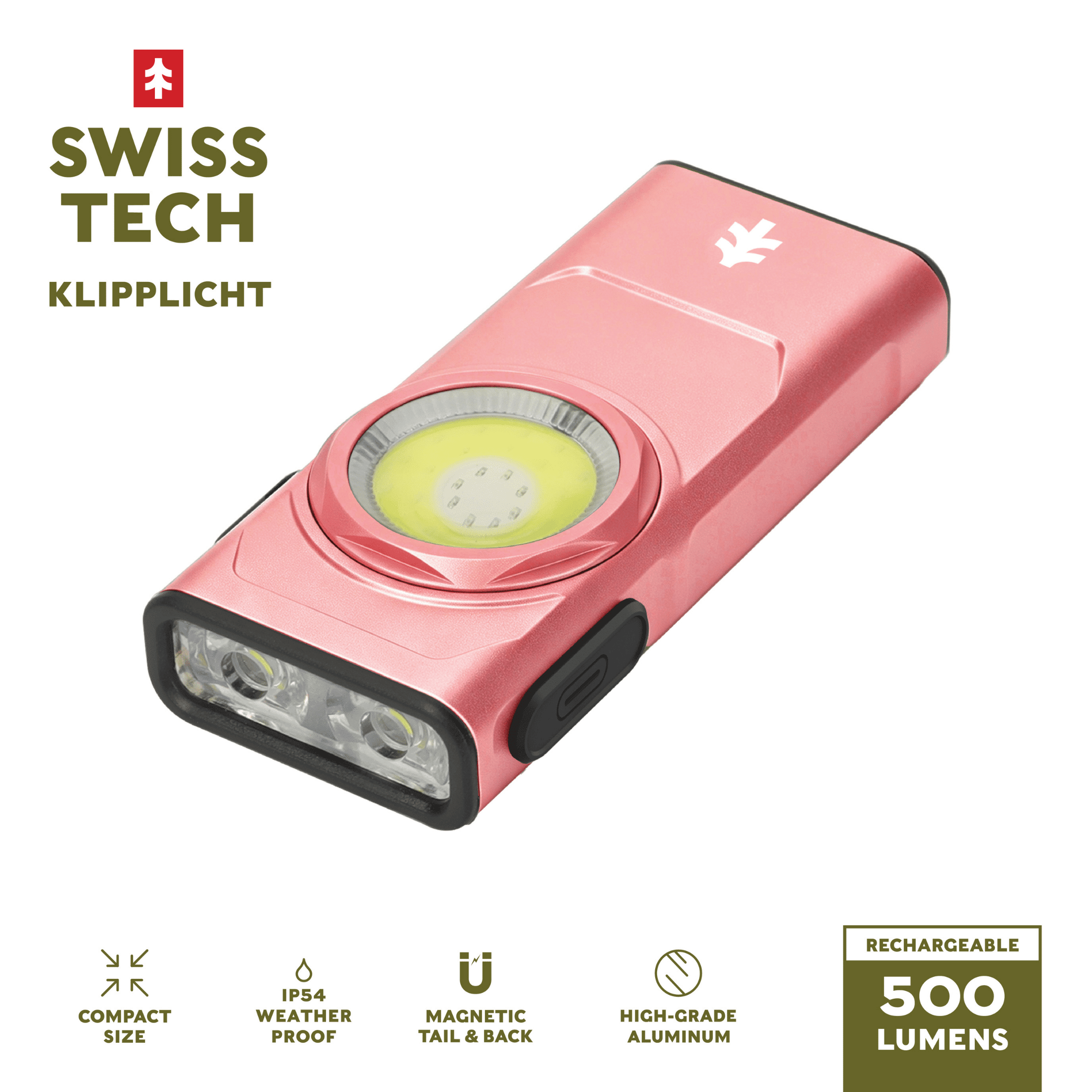 Swiss Tech 500-Lumen Rechargeable EDC Clip Work Light, Rose