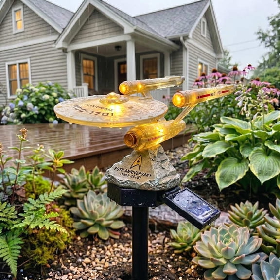 ST 60th Anniversary Enterprise NCC-1701 Solar Garden Light, 60th Anniversary Fan Merchandise Solar Light Unique Fandom Decor for Yard Walkway