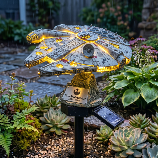 ST 60th Anniversary Enterprise NCC-1701 Solar Garden Light, Retro Classic ST Spaceship Solar Lamp Decor for Porch Patio and Backyard Landscaping
