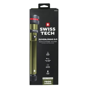 Swiss Tech 6500 Lumen LED Flashlight Rechargeable Dual Power AA/USB, Charging Bank, IP67 Waterproof