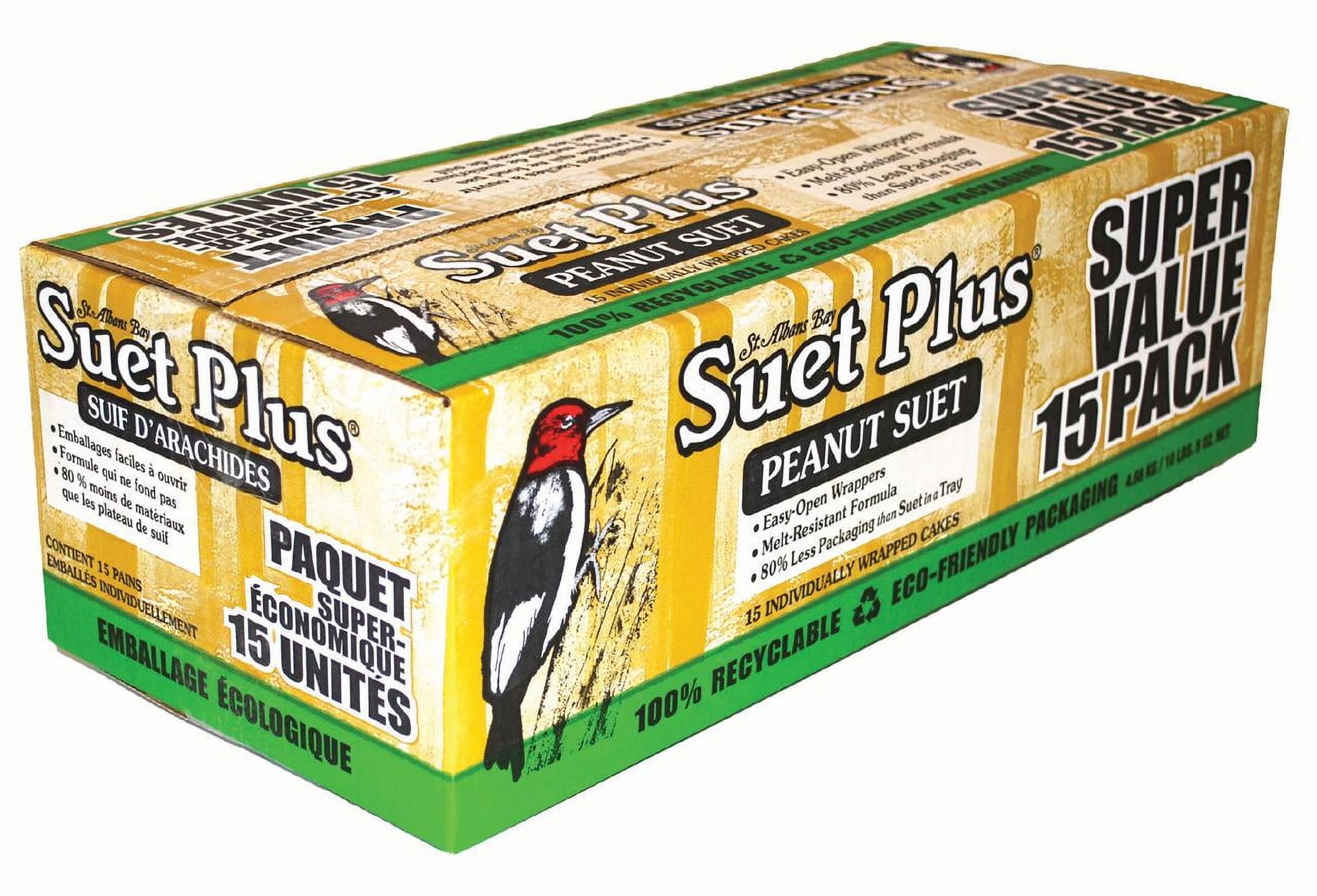ST. ALBANS BAY SUET PLUS Peanut 15 pack | Bird Suet Variety Packs | 15 individually Wrapped 11 oz. Bird Suet Cakes