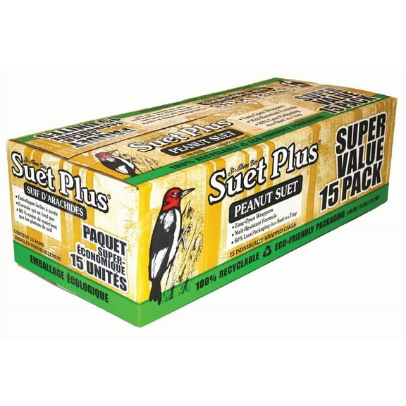 ST. ALBANS BAY SUET PLUS Peanut 15 pack | Bird Suet Variety Packs | 15 individually Wrapped 11 oz. Bird Suet Cakes