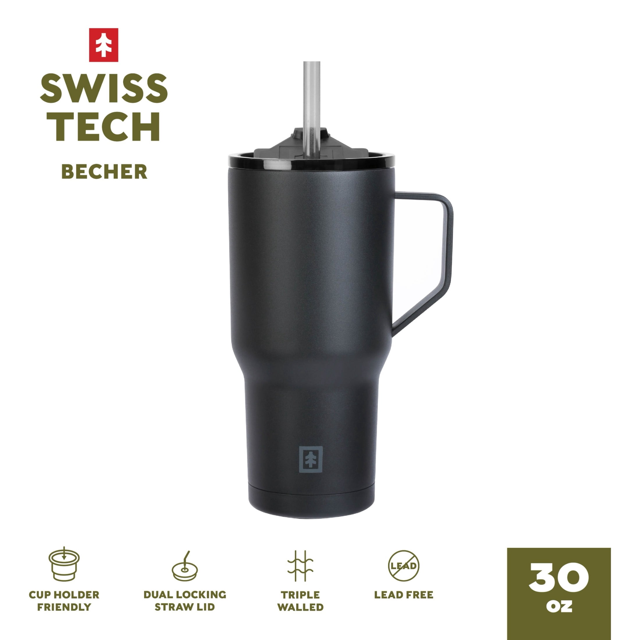 Swiss Tech Becher Bronze 30oz Water Bottle with Handle, Triple