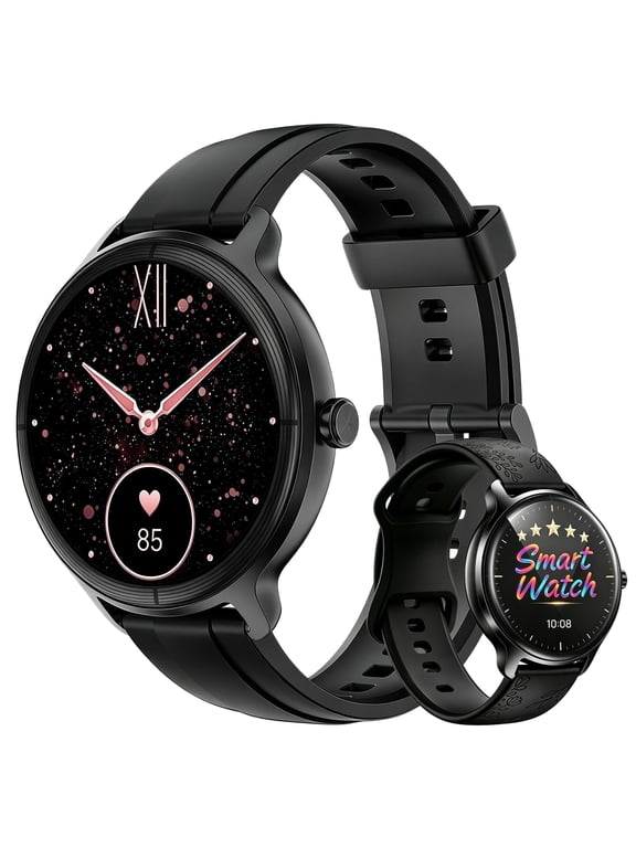 1.27" HD Women Smart Watch, Fitness Tracker, Bluetooth Call, AI Voice, IP68 Waterproof, 100+ Sports Modes, Dual Straps, for Android & iPhone, Black