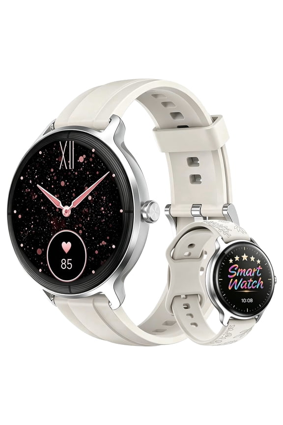 1.27" HD Women Smart Watch, Fitness Tracker, Bluetooth Call, AI Voice, IP68 Waterproof, 100+ Sports Modes, Dual Straps, for Android & iPhone, Gray