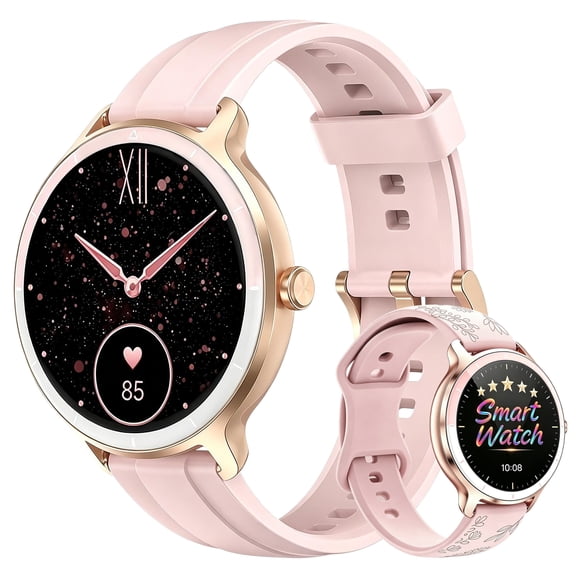 ST-CARE 1.27" HD Women Smart Watch, Fitness Tracker, Bluetooth Call, AI Voice, IP68 Waterproof, 100  Sports Modes, Dual Straps, for Android & iPhone, Pink