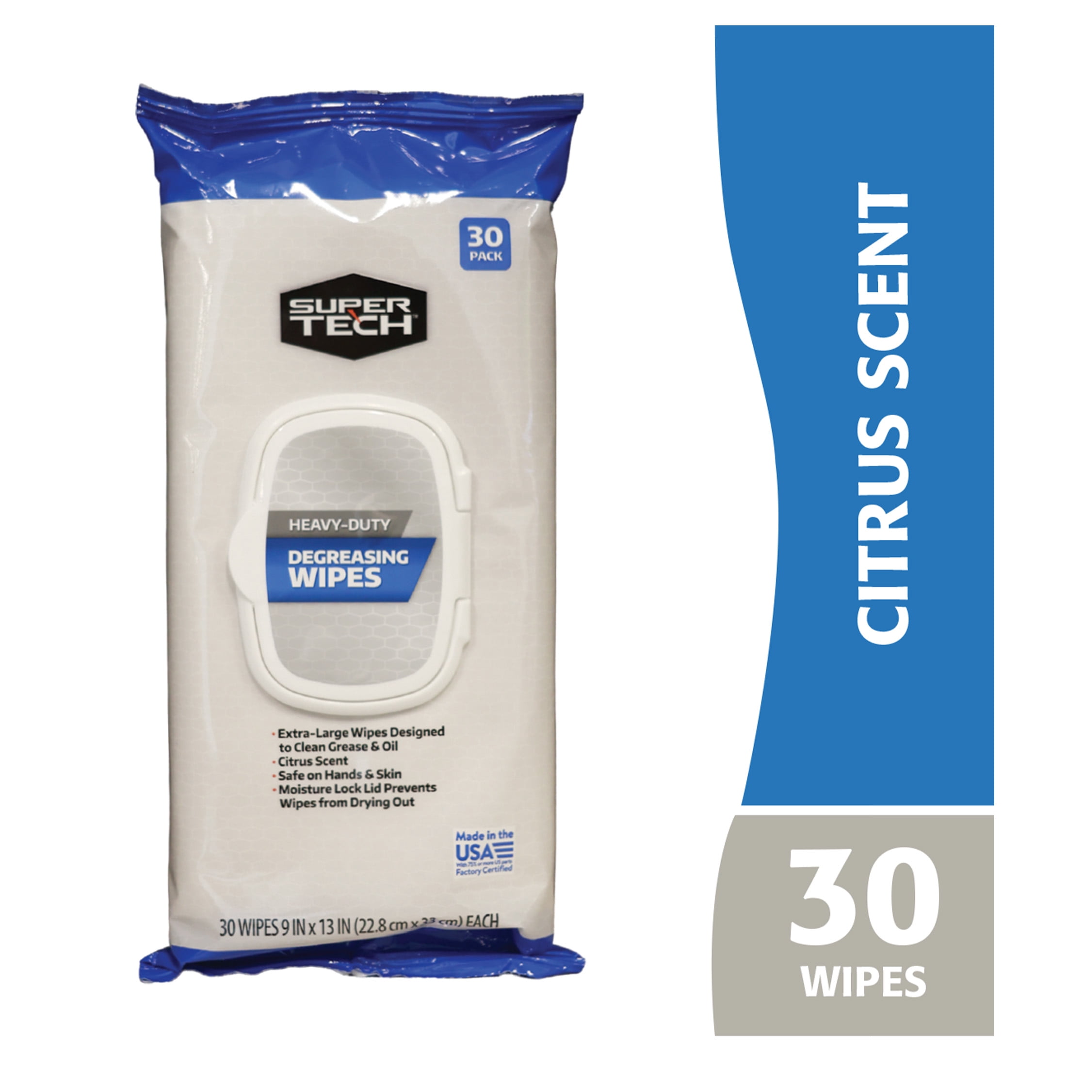 Super Tech XL Engine Degreaser Wipes, Heavy-Duty Dual Texture, 30 Count